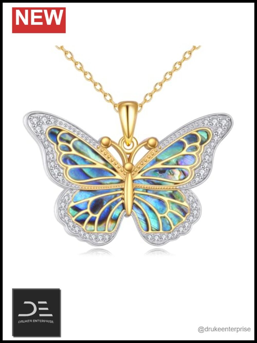 Sterling Silver Butterfly Pendant Necklace Women Celtic Knot Abalone Shell